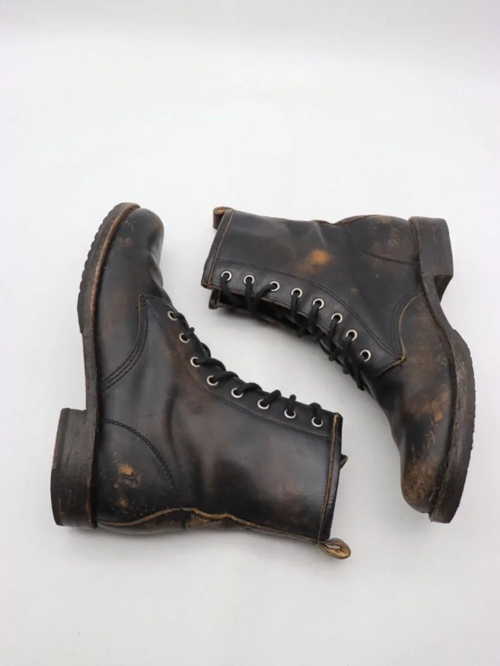 Frye Veronica Rustic Black Women’s 9.5 B Distressed Leather Combat Lace Up Boots